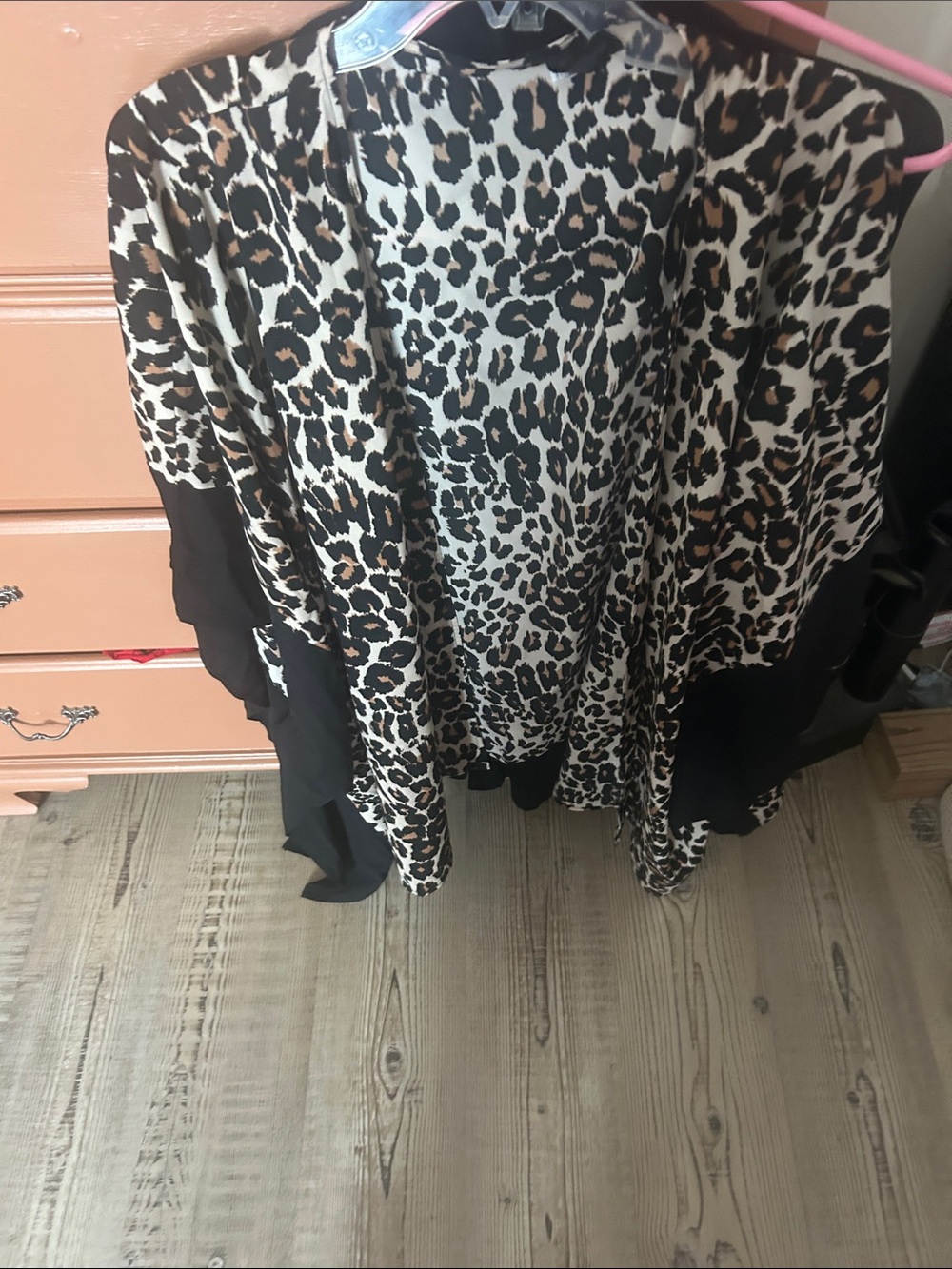 Leopard Print Silky kimono with Black Trim